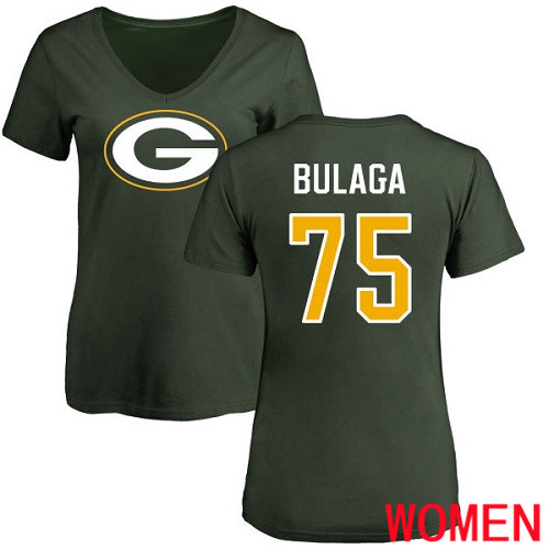 Green Bay Packers Green Women #75 Bulaga Bryan Name And Number Logo Nike NFL T Shirt